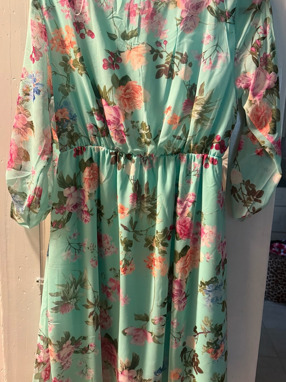 Pink Blush Maternity Dress Aqua Floral Pink Rose Print